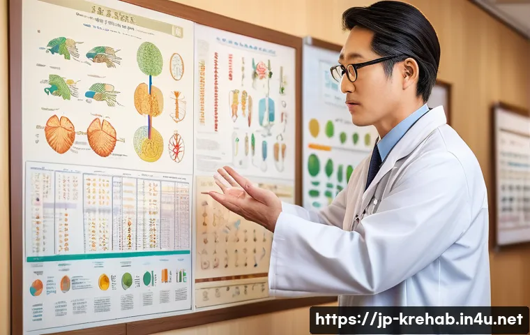 한방재활치료사의 직무 관련 서적 추천 - A modern Japanese medical professional in a clean, bright clinic setting, wearing professional attir...