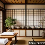 한방재활 분야 최신 연구 동향 - A serene clinical rehabilitation room in Japan featuring a middle-aged Japanese patient wearing comf...