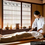 한방재활치료사와 물리치료사의 차이점 - A serene traditional Korean clinic room bathed in soft natural light, featuring a 한방재활治療師 (Korean tr...