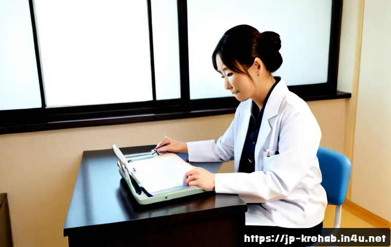 한방재활치료사 연봉 협상 팁 - Photorealistic Japanese traditional rehabilitation therapist in neat professional clinic attire, sea...